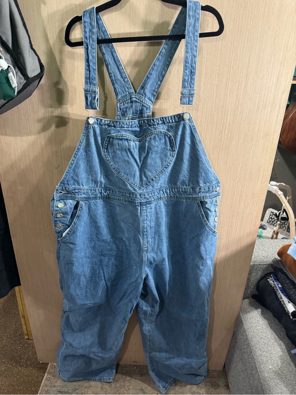 Women’s Shiny By Nature Denim Blue Overalls with Heart Bib Size 2XL